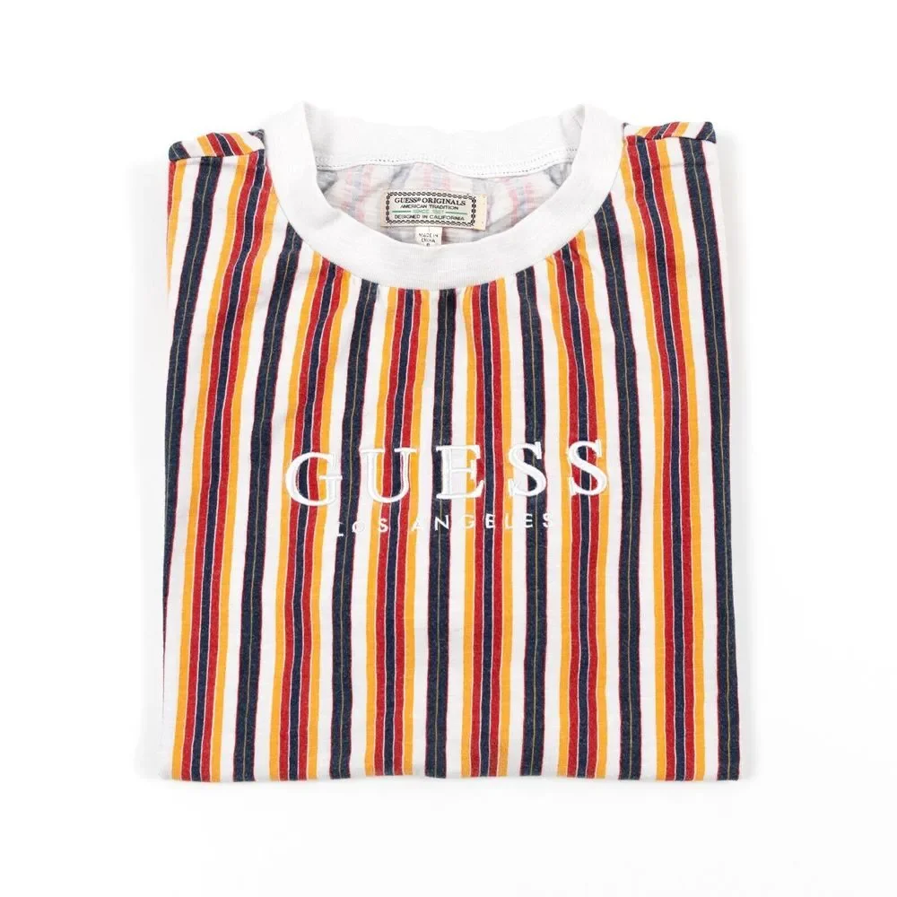 Guess Jeans Los Angeles Striped Shirt‎ Small Blue Yellow Red Embroidered Logo